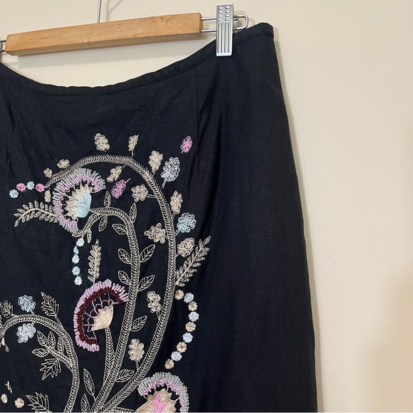 Richard Malcolm Art to Wear Folk Art Embroidered Beaded Linen Blend Skirt - Picture 2 of 12